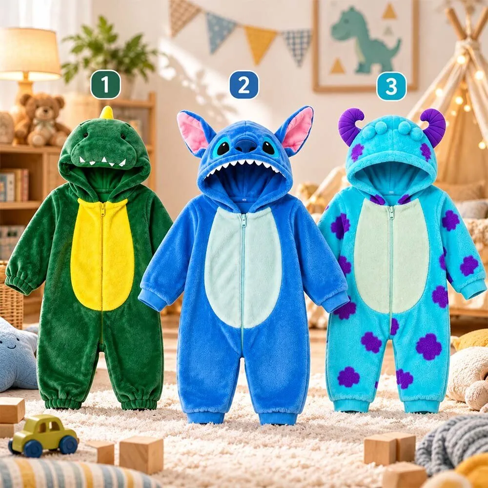 Pyjamy Stitch Sulley Monster Dinosaur Dragon Plush Hooded Onesie Cozy Jumpsuit