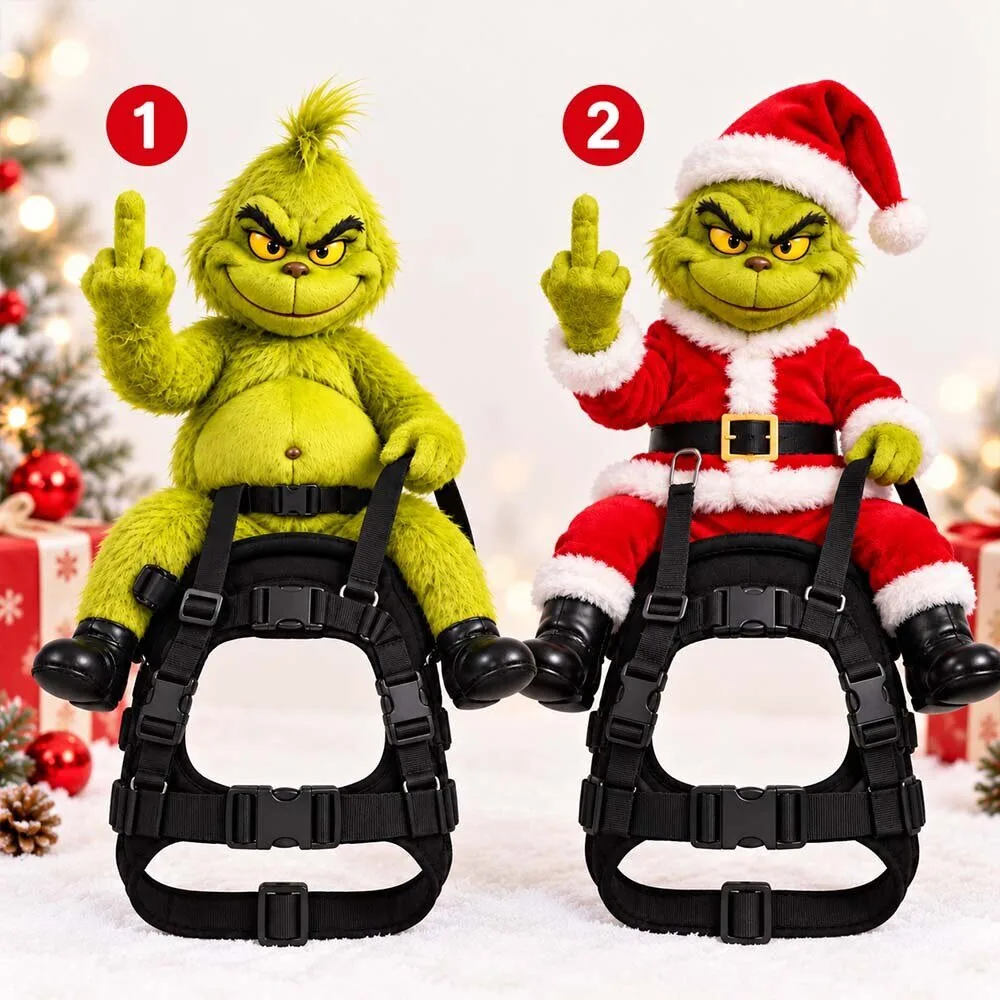 Grumpyrider Grinch Santa Claus Middle Finger Dog Harness Costume